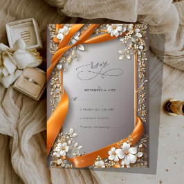 Tarjeta De Confirmación De Asistencia Cinta Naranja Beige Boda oral