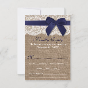 Tarjeta De Confirmación De Asistencia Cinta Naval En Boda Burlap & Lace