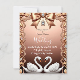 Tarjeta De Confirmación De Asistencia 🌸 Cisnes Blancos Rosa Oro Boda