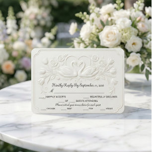 Tarjeta De Confirmación De Asistencia Cisnes Falsamente Embutidos Corazón Floral Scroll