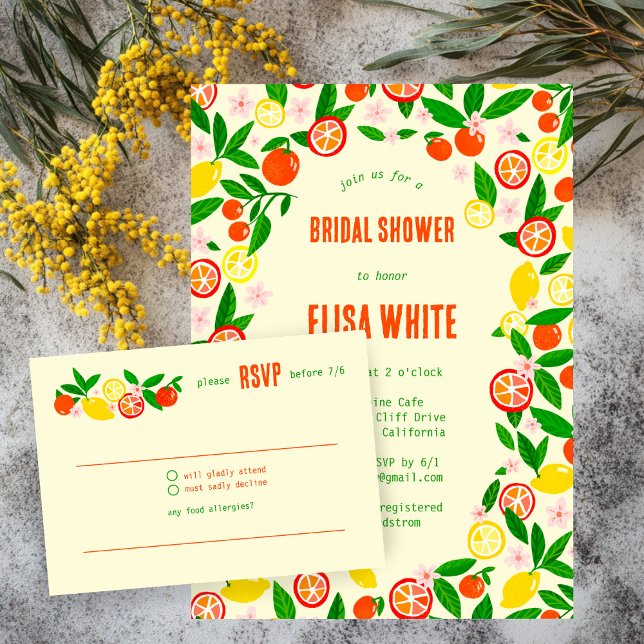 Tarjeta De Confirmación De Asistencia Citrus Celebration CUSTOM Summer BRIDAL SHOWER (Citrus Celebration CUSTOM Hand-drawn Summer BRIDAL SHOWER RSVP Card
)