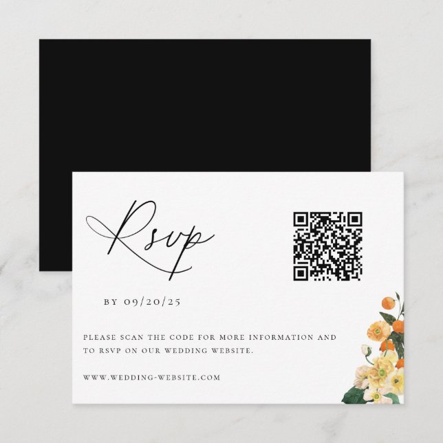 Tarjeta De Confirmación De Asistencia Citrus Naranja Boda floral Código QR (Anverso / Reverso)