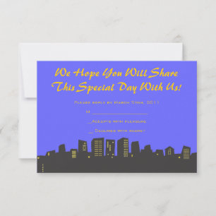 Tarjeta De Confirmación De Asistencia CITYSCAPE Fiesta de cumpleaños Tarjeta de respuest