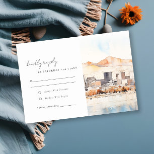 Tarjeta De Confirmación De Asistencia Ciudad del Lago Salado Utah Paisaje Acuarela Boda