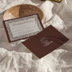 Tarjeta De Confirmación De Asistencia Clase Brown Lace Old Money Boda