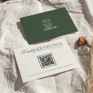 Tarjeta De Confirmación De Asistencia Clase Verde Esmeralda Boho Código QR Elegante Boda