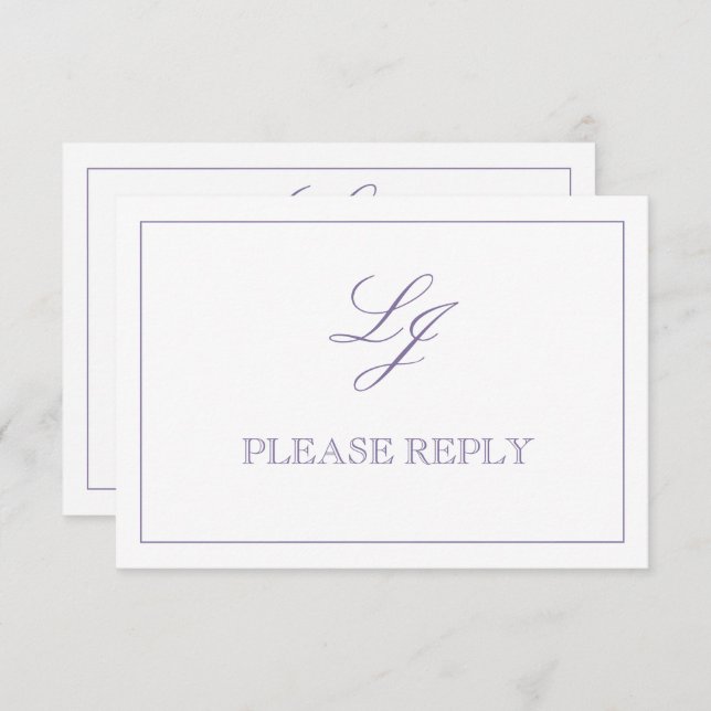 Tarjeta De Confirmación De Asistencia Clásica caligrafía de lavanda Monograma sin comida (Anverso / Reverso)