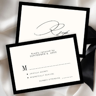 Tarjeta De Confirmación De Asistencia Clásica elegante caligrafía boda marfil negro