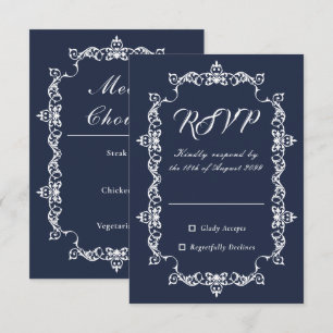 Tarjeta De Confirmación De Asistencia Clásica Tarjeta de Boda en Azul Marino Medianoche