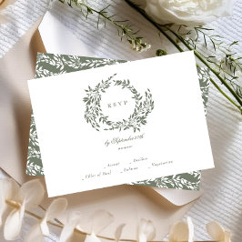 Tarjeta De Confirmación De Asistencia Clásica Wreath White & Sage Green Elegant Wedding