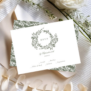 Tarjeta De Confirmación De Asistencia Clásica Wreath White & Sage Green Elegant Wedding