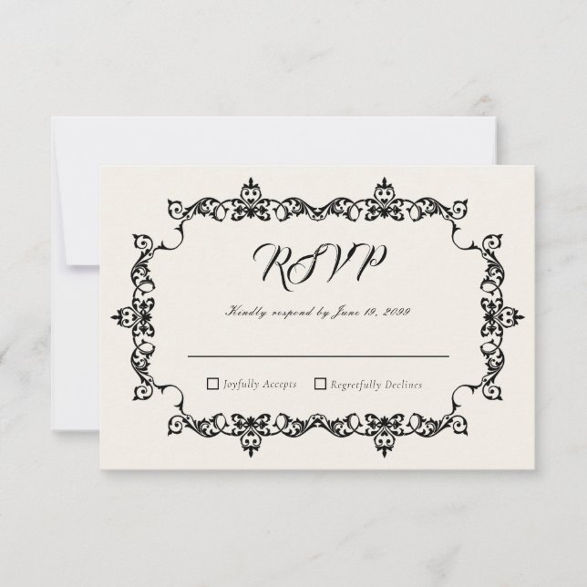 Tarjeta De Confirmación De Asistencia Clásico Antiguo Marco de Marfil Ornamentado para B (Anverso)