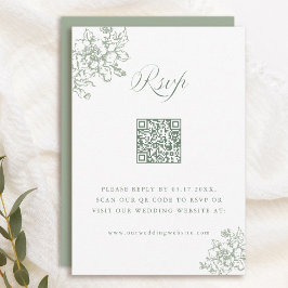 Tarjeta De Confirmación De Asistencia Clásico Bloom Garden Sage Green Boda QR Code