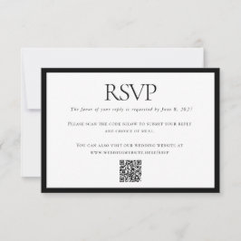 Tarjeta De Confirmación De Asistencia Clásico Boda blanco negro Personalizado código QR 
