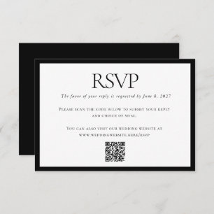 Tarjeta De Confirmación De Asistencia Clásico Boda blanco negro Personalizado código QR 