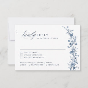 Tarjeta De Confirmación De Asistencia Clásico Boda Chic Jardín Francés Azul Victoriano