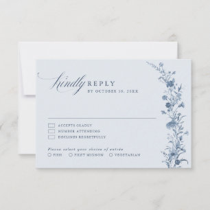 Tarjeta De Confirmación De Asistencia Clásico Boda Chic Jardín Francés Azul Victoriano