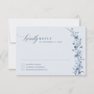 Tarjeta De Confirmación De Asistencia Clásico Boda Chic Jardín Francés Azul Victoriano