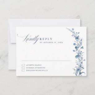 Tarjeta De Confirmación De Asistencia Clásico Boda Chic Jardín Francés Azul Victoriano