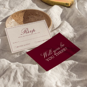 Tarjeta De Confirmación De Asistencia Clásico Burgundy Crema Dinero Antiguo Fancy Boda