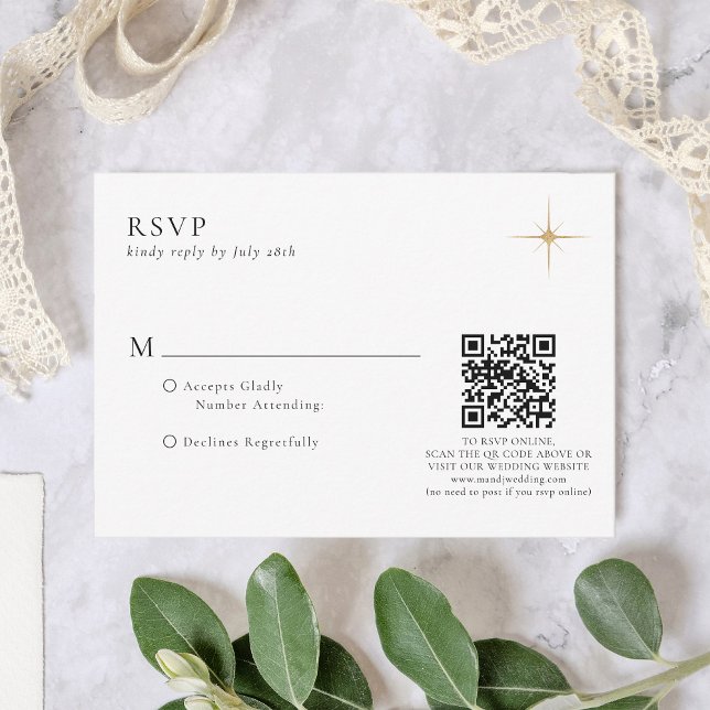 Tarjeta De Confirmación De Asistencia Clásico Celestial Gold Stars Boda Código QR (Subido por el creador)