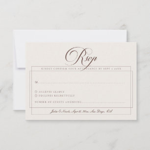 Tarjeta De Confirmación De Asistencia Clásico Choco Marrón Marfil Caligrafía Boda