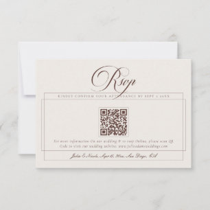 Tarjeta De Confirmación De Asistencia Clásico Choco Marrón Marfil Caligrafía QR Boda