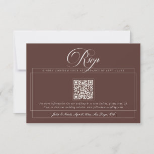 Tarjeta De Confirmación De Asistencia Clásico Choco Marrón Marfil Caligrafía QR Boda
