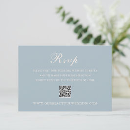 Tarjeta De Confirmación De Asistencia Clásico código QR azul silenciado Elegante Boda