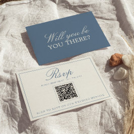 Tarjeta De Confirmación De Asistencia Clásico Código QR de Boda Azul y Blanco de Dinero 