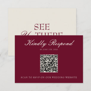 Tarjeta De Confirmación De Asistencia Clásico Código QR de Boda Cream Burgundy Old Money