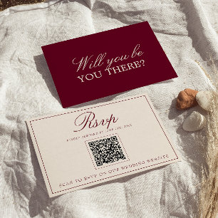 Tarjeta De Confirmación De Asistencia Clásico Código QR de Boda Cream Burgundy Old Money