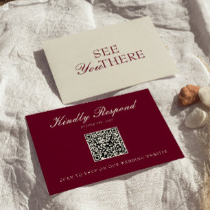 Tarjeta De Confirmación De Asistencia Clásico Código QR de Boda Cream Burgundy Old Money