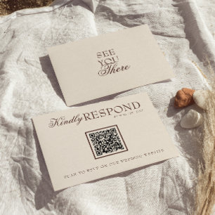 Tarjeta De Confirmación De Asistencia Clásico Código QR de Boda de Chocolate Marrón Dine