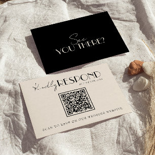 Tarjeta De Confirmación De Asistencia Clásico Código QR de Boda de Marfil Negro Dinero A