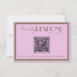 Tarjeta De Confirmación De Asistencia Clásico código QR de boda de pradera rosa con dine