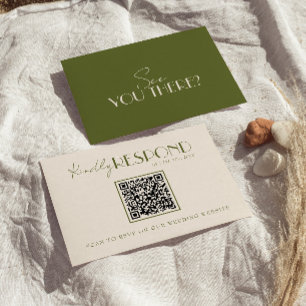 Tarjeta De Confirmación De Asistencia Clásico Código QR de Boda Elegante Verde Oliva Din