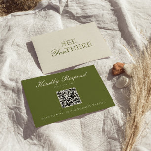 Tarjeta De Confirmación De Asistencia Clásico Código QR de Boda en Verde Oliva Antiguo D