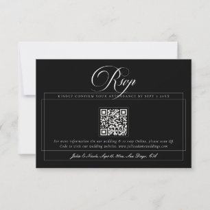 Tarjeta De Confirmación De Asistencia Clásico Código QR de Caligrafía Marfil Negro Boda