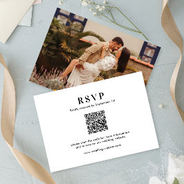 Tarjeta De Confirmación De Asistencia Clásico Código QR de Tipografía Mínima Foto Boda