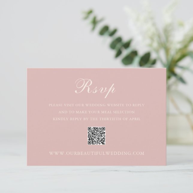 Tarjeta De Confirmación De Asistencia Clásico código QR rosado matrimonio elegante (Anverso de pie)