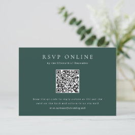Tarjeta De Confirmación De Asistencia Clásico Código QR Simple Verde Esmeralda Boda