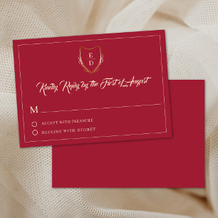 Tarjeta De Confirmación De Asistencia Clásico Crimson Red Gold Opulent Elegent