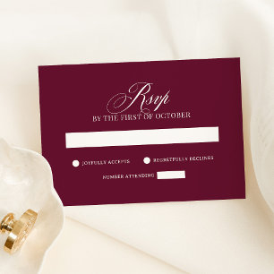 Tarjeta De Confirmación De Asistencia Clásico de Lujo Boda elegante de rojo burgundy