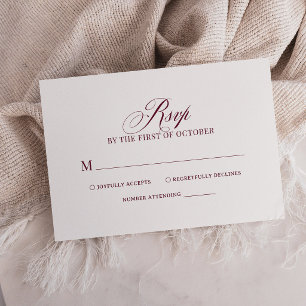 Tarjeta De Confirmación De Asistencia Clásico de Lujo Boda Simple Blanca y Borgoña