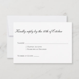 Tarjeta De Confirmación De Asistencia Clásico Elegante Boda Minimalista Blanco Negro