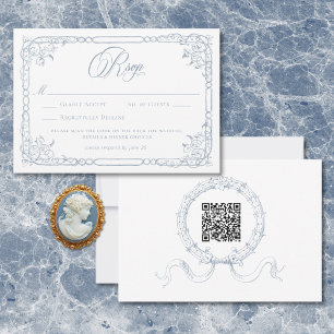 Tarjeta De Confirmación De Asistencia Clásico Elegante Código QR de Boda con Marco Flora