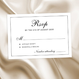 Tarjeta De Confirmación De Asistencia Clásico elegante guión boda en blanco y negro