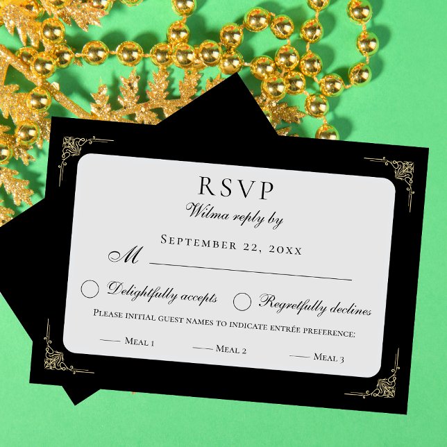 Tarjeta De Confirmación De Asistencia Clásico Elegante Negro Blanco Beige Elección de Co (Subido por el creador)