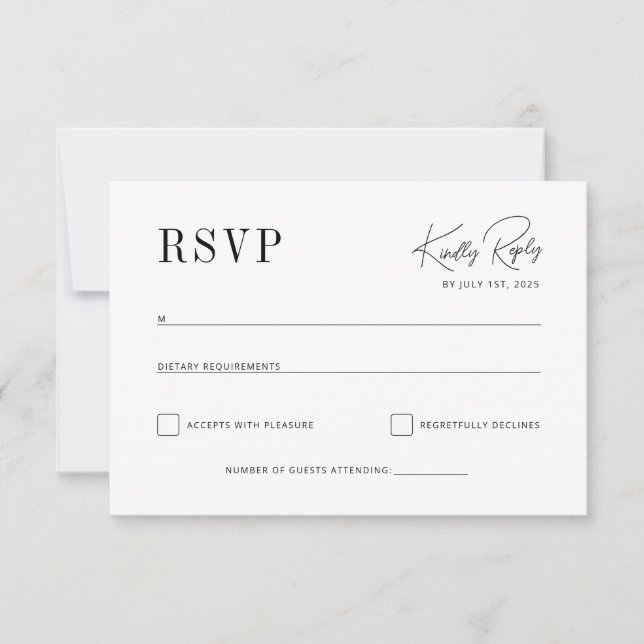 Tarjeta De Confirmación De Asistencia Clásico elegante RSVP, hermosa fuente lacónica (Anverso)